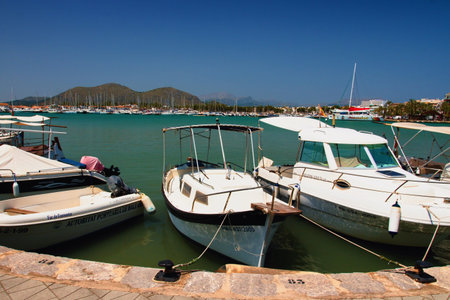 Alcudia. Boats in the port on the island of Mallorca in the Balearic archipelago in the...