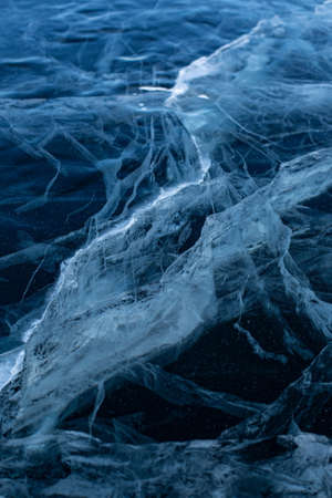 Baikal, Lake Baikal, ice, cracks, Siberia, winter on Baikal, cracks in ice, blue ice, sunset on baikal, sunset on winter baikalの写真素材