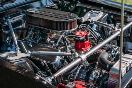 A highly modified engine restored for competition showing.