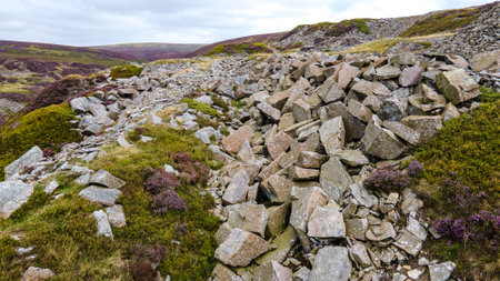 Stones on a top of a hill in a moody day on the way to Buxton, Derbyshire, UK.