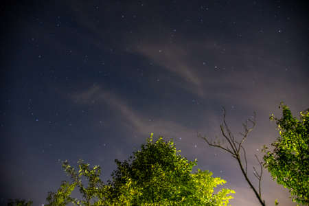 Dark night sky with visible stars and some clouds in a way.