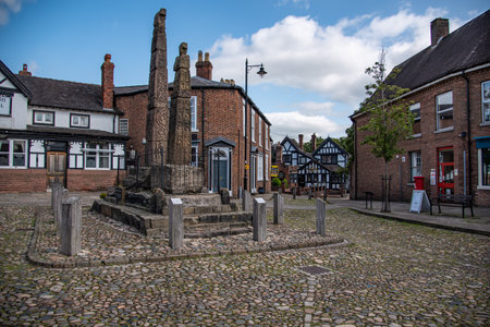 Paving stones at the centre of the small town of Sandbach, Stratford, UK.の写真素材