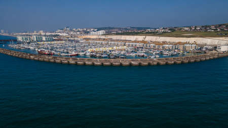 Docks full of parked up boats and yachts close to Brighton, East Sussex, UK.の写真素材