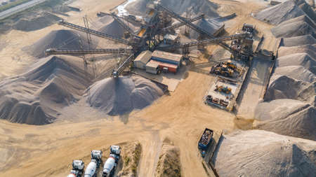 Aerial view of sand and grawel sorting pit by industrial estate, Hove, East Sussex, UK.の写真素材