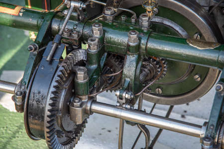 Old vintage car enginering show on engine and gearbox of a historic car London to Brigton, East...