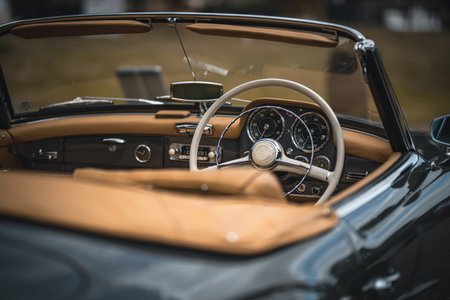 Interior of a luxury, classic car on a motor show.の写真素材
