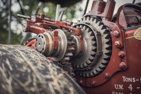 Main gears of vintage steam tractor massive cogs and clutches.の写真素材