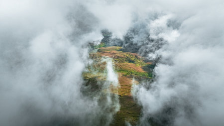 Aerial drone view of the hills and fields of Yorkshire, UKの写真素材