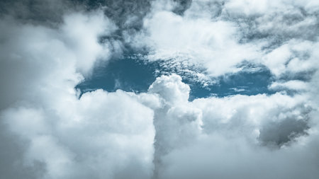 Sky and the clouds from atop taken with a drone.の写真素材