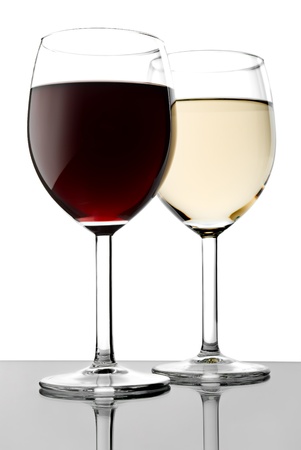 Two glass with red and white winesの写真素材