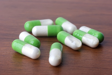 Macro pills on a tableの写真素材