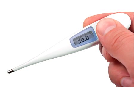 Picture of the electronic thermometer showing temperature of a human bodyの写真素材
