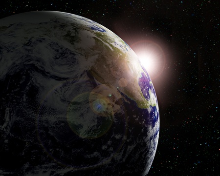 The planet Earth in sun beamsの写真素材