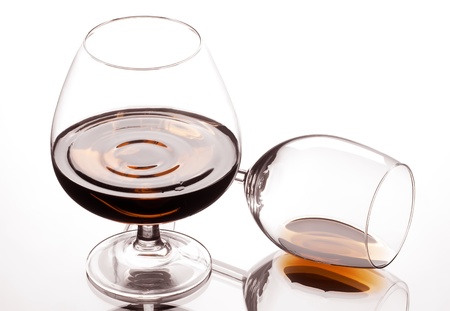 Two glass about a brandy and reflectionの写真素材