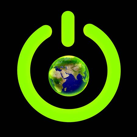 Off symbol and planet Earth の写真素材