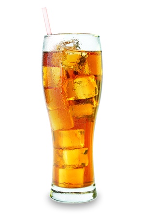 Isolated glass with ice tea on a white backgroundの写真素材