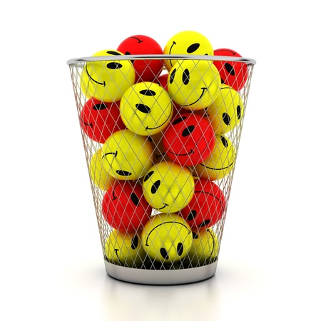 Smiling icons in metallic wastebasketの写真素材