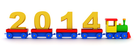 The toy locomotive transports 2014 new yearの写真素材