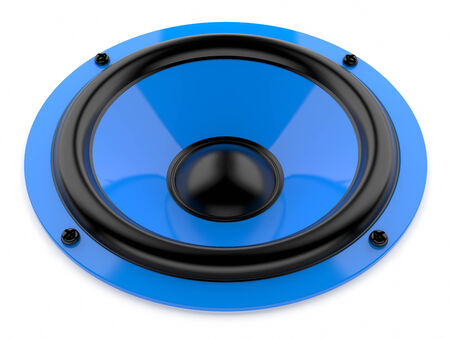 Render illustration of blue sound speaker on whiteの写真素材