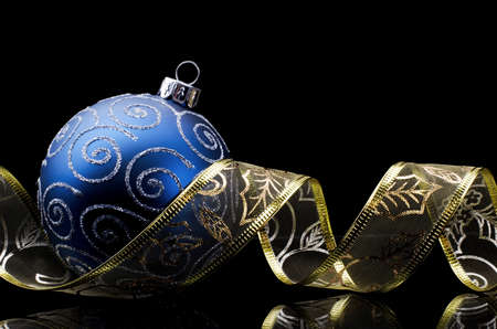 Christmas tree decoration with ornament ribbonの写真素材