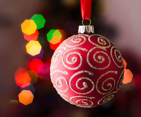 Christmas tree decoration on abstract light backgroundの写真素材