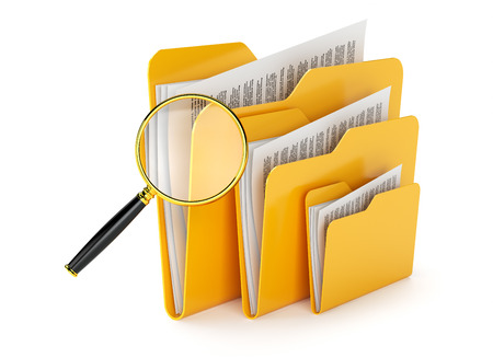 Searching a files in folders isolated on whiteの写真素材