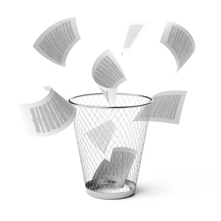 Isolated wastebasket with fly papers.3d illustrationの写真素材