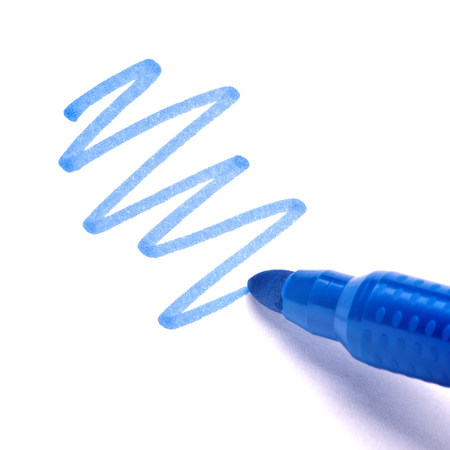 Painting of blue pen on white paperの写真素材