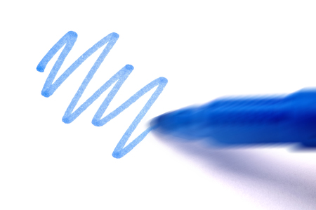 Painting of blue pen on white paperの写真素材