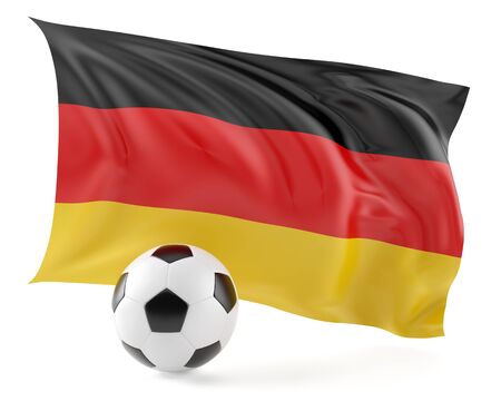 Football ball and flag background.3d illustration.の写真素材