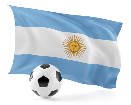 Football ball and flag Argentina background.3d illustration.の写真素材