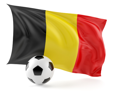 Football ball and flag Belgium background.3d illustration.の写真素材