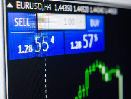 Currency exchange rate on computer display.の写真素材