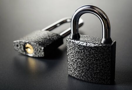 Two closed padlocks no keyの写真素材