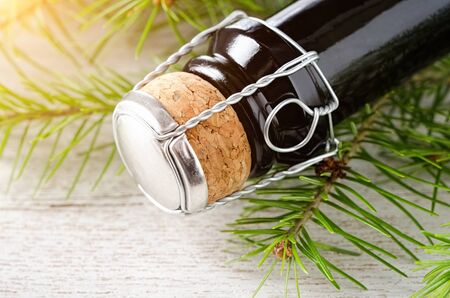 Closed champagne bottle closeup photoの写真素材