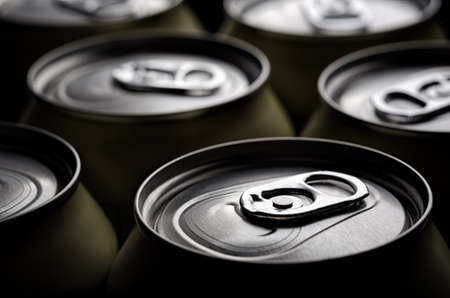 Close-up photo of aluminum closed jars for cola or beerの写真素材