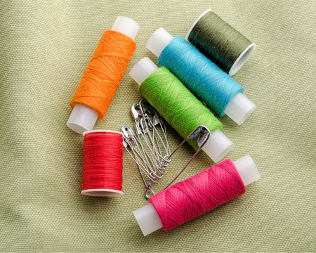 Reel of thread and pins for sewing and needleworkの写真素材