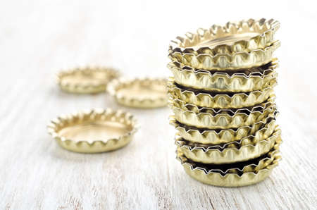 Crown corks of beer bottle close-upの写真素材