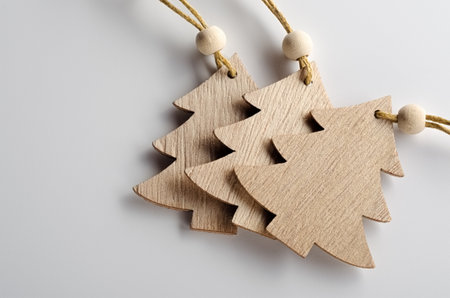 Wooden christmas tree. Holiday decorの写真素材