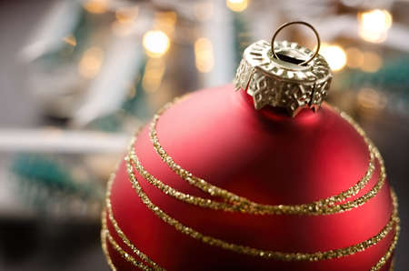 Christmas ball decoration on a abstract bokeh backgroundの写真素材