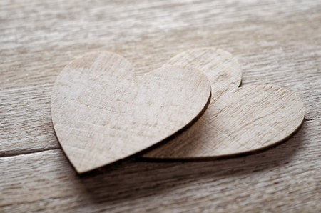Pair of the wooden hearts shapeの写真素材