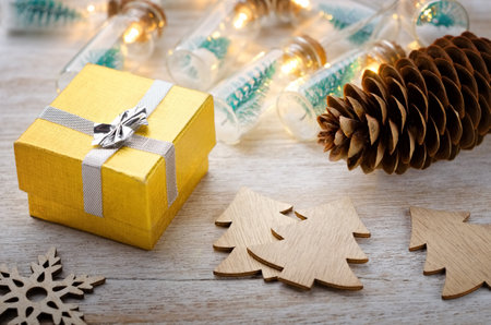 Christmas decoration.Wooden fir and coneの写真素材