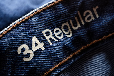 34 regular sizeclothes label on blue denim pants