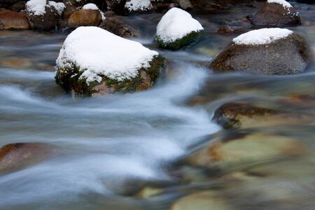 mountain stream in winter timeの写真素材
