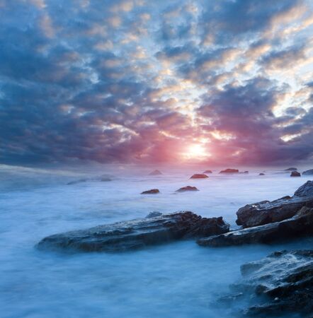 Evening scene on sea shoreの写真素材