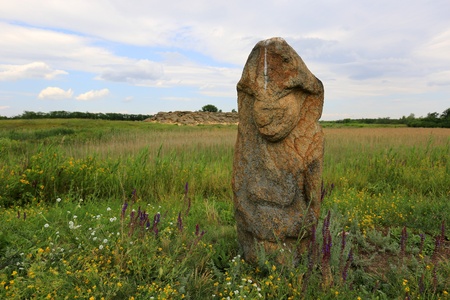 Stone idol in Stone Grave Museum, Ukraine の写真素材