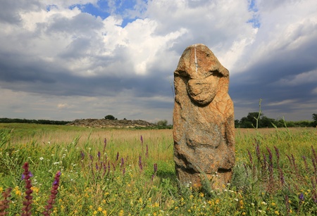 Stone idol in Stone Grave Museum, Ukraine の写真素材