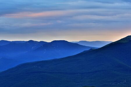 Nice evening scene in crimean mountainsの写真素材