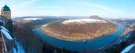 View on Elba River from Koeningstein Castle - big panoramaの写真素材