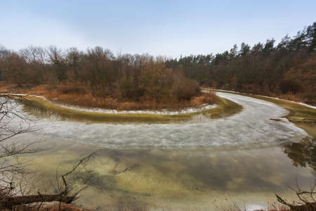 River turn in spring timeの写真素材
